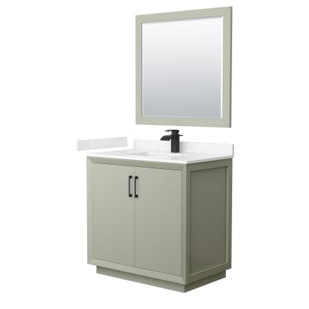A large image of the Wyndham Collection WCF414136S-VCA-UNSM34 Light Green / Carrara Cultured Marble Top / Matte Black Hardware