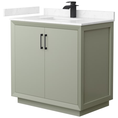 A large image of the Wyndham Collection WCF414136S-VCA-UNSMXX Light Green / Carrara Cultured Marble Top / Matte Black Hardware