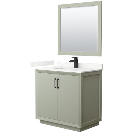 A large image of the Wyndham Collection WCF414136S-QTZ-UNSM34 Light Green / Giotto Quartz Top / Matte Black Hardware