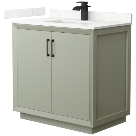 A large image of the Wyndham Collection WCF414136S-QTZ-UNSMXX Light Green / Giotto Quartz Top / Matte Black Hardware