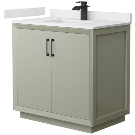 A large image of the Wyndham Collection WCF414136S-VCA-UNSMXX Light Green / White Cultured Marble Top / Matte Black Hardware