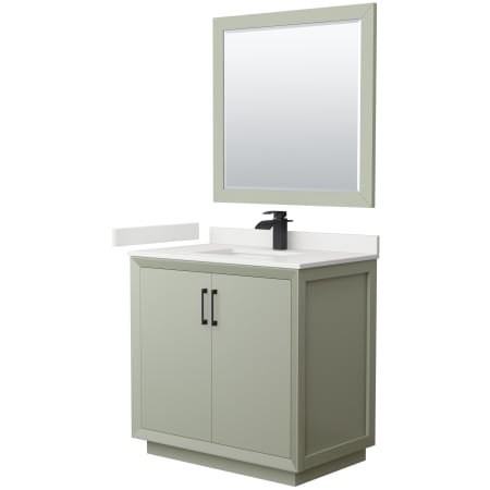 A large image of the Wyndham Collection WCF414136S-QTZ-UNSM34 Light Green / White Quartz Top / Matte Black Hardware