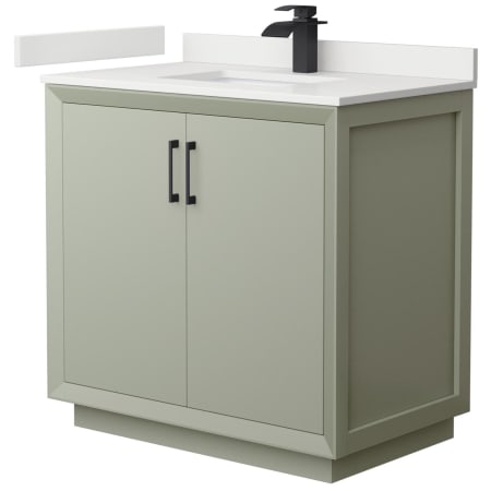 A large image of the Wyndham Collection WCF414136S-QTZ-UNSMXX Light Green / White Quartz Top / Matte Black Hardware