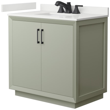 A large image of the Wyndham Collection WCF414136S-QTZ-US3MXX Light Green / White Quartz Top / Matte Black Hardware