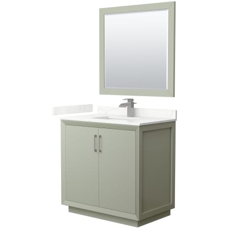 A large image of the Wyndham Collection WCF414136S-QTZ-UNSM34 Light Green / Giotto Quartz Top / Brushed Nickel Hardware