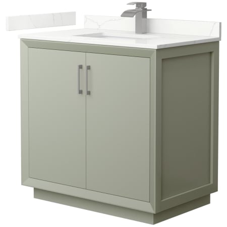 A large image of the Wyndham Collection WCF414136S-QTZ-UNSMXX Light Green / Giotto Quartz Top / Brushed Nickel Hardware