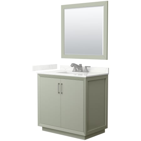 A large image of the Wyndham Collection WCF414136S-QTZ-US3M34 Light Green / Giotto Quartz Top / Brushed Nickel Hardware