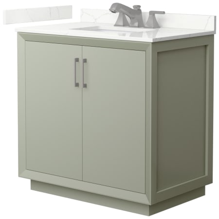 A large image of the Wyndham Collection WCF414136S-QTZ-US3MXX Light Green / Giotto Quartz Top / Brushed Nickel Hardware