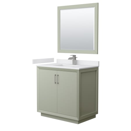 A large image of the Wyndham Collection WCF414136S-VCA-UNSM34 Light Green / White Cultured Marble Top / Brushed Nickel Hardware