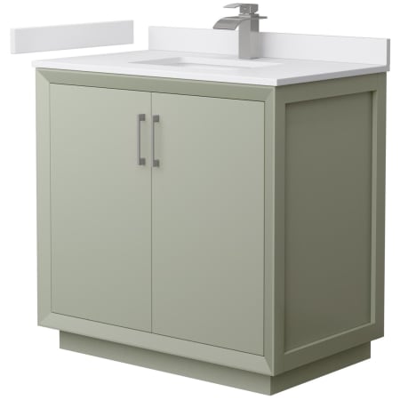 A large image of the Wyndham Collection WCF414136S-VCA-UNSMXX Light Green / White Cultured Marble Top / Brushed Nickel Hardware