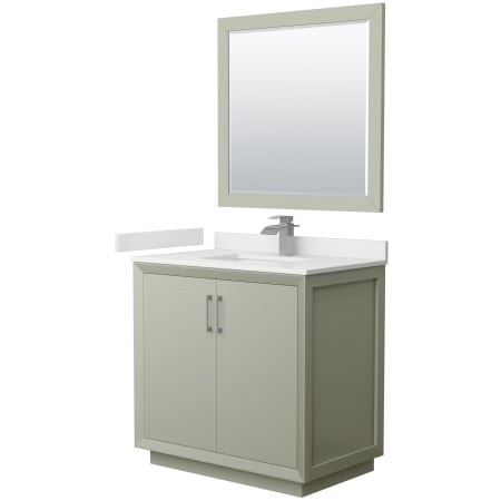 A large image of the Wyndham Collection WCF414136S-QTZ-UNSM34 Light Green / White Quartz Top / Brushed Nickel Hardware