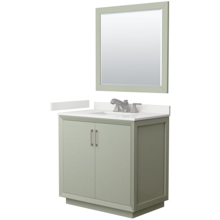 A large image of the Wyndham Collection WCF414136S-QTZ-US3M34 Light Green / White Quartz Top / Brushed Nickel Hardware