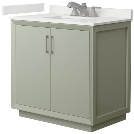 A large image of the Wyndham Collection WCF414136S-QTZ-US3MXX Light Green / White Quartz Top / Brushed Nickel Hardware