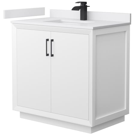 A large image of the Wyndham Collection WCF414136S-VCA-UNSMXX White / White Cultured Marble Top / Matte Black Hardware