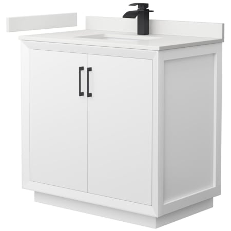 A large image of the Wyndham Collection WCF414136S-QTZ-UNSMXX White / White Quartz Top / Matte Black Hardware