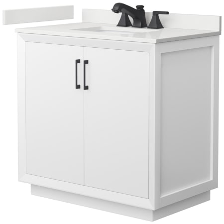 A large image of the Wyndham Collection WCF414136S-QTZ-US3MXX White / White Quartz Top / Matte Black Hardware