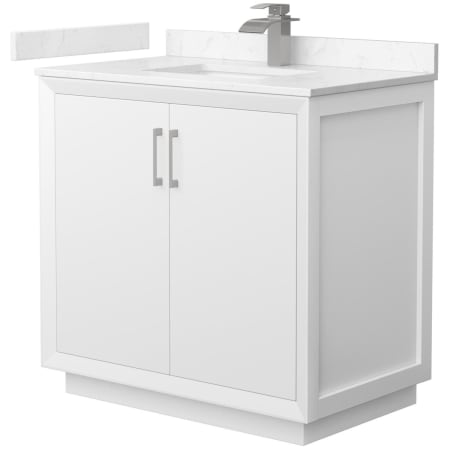 A large image of the Wyndham Collection WCF414136S-VCA-UNSMXX White / Carrara Cultured Marble Top / Brushed Nickel Hardware