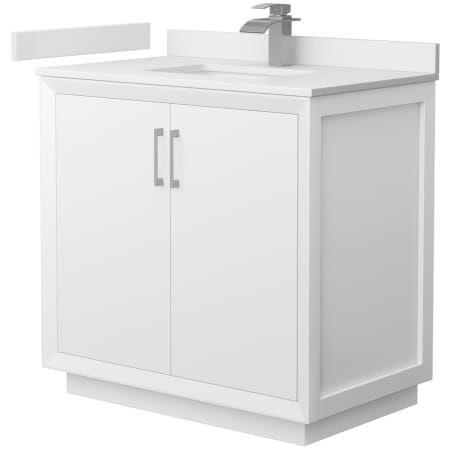 A large image of the Wyndham Collection WCF414136S-VCA-UNSMXX White / White Cultured Marble Top / Brushed Nickel Hardware