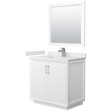 A large image of the Wyndham Collection WCF414136S-QTZ-UNSM34 White / White Quartz Top / Brushed Nickel Hardware