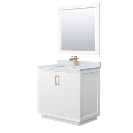 A large image of the Wyndham Collection WCF414136S-NAT-UNSM34 White / Satin Bronze Hardware