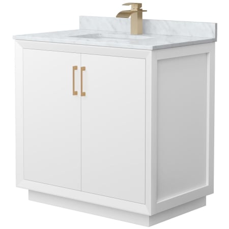 A large image of the Wyndham Collection WCF414136S-NAT-UNSMXX White / Satin Bronze Hardware