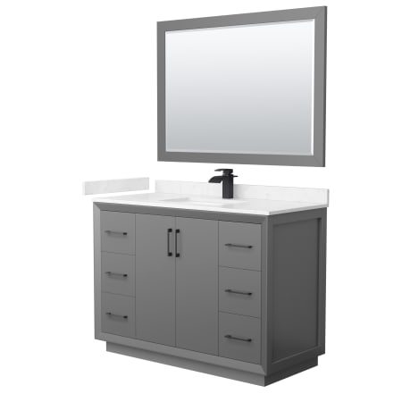 A large image of the Wyndham Collection WCF414148S-VCA-UNSM46 Dark Gray / Carrara Cultured Marble Top / Matte Black Hardware