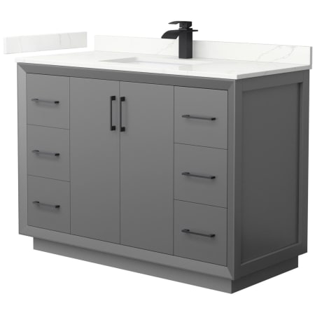 A large image of the Wyndham Collection WCF414148S-QTZ-UNSMXX Dark Gray / Giotto Quartz Top / Matte Black Hardware