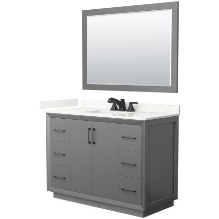 A large image of the Wyndham Collection WCF414148S-QTZ-US3M46 Dark Gray / Giotto Quartz Top / Matte Black Hardware