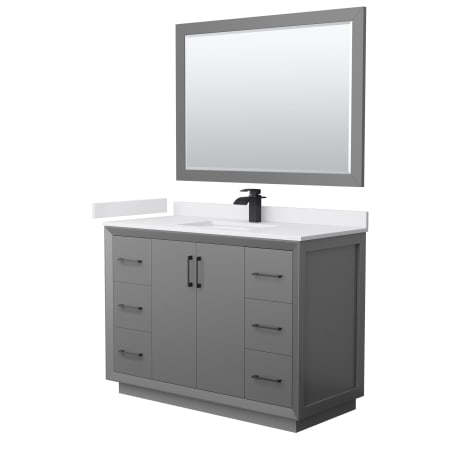 A large image of the Wyndham Collection WCF414148S-VCA-UNSM46 Dark Gray / White Cultured Marble Top / Matte Black Hardware