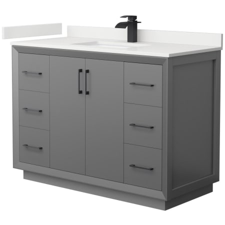 A large image of the Wyndham Collection WCF414148S-QTZ-UNSMXX Dark Gray / White Quartz Top / Matte Black Hardware