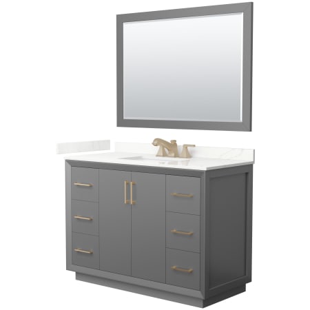 A large image of the Wyndham Collection WCF414148S-QTZ-US3M46 Dark Gray / Giotto Quartz Top / Satin Bronze Hardware