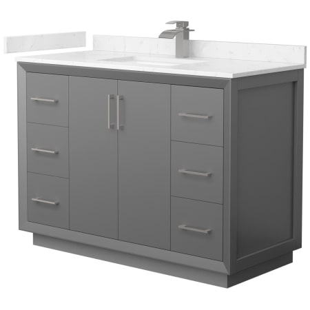 A large image of the Wyndham Collection WCF414148S-VCA-UNSMXX Dark Gray / Carrara Cultured Marble Top / Brushed Nickel Hardware