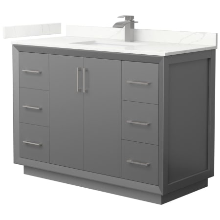 A large image of the Wyndham Collection WCF414148S-QTZ-UNSMXX Dark Gray / Giotto Quartz Top / Brushed Nickel Hardware