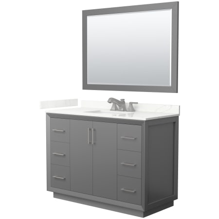 A large image of the Wyndham Collection WCF414148S-QTZ-US3M46 Dark Gray / Giotto Quartz Top / Brushed Nickel Hardware