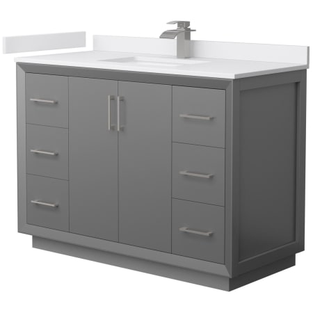 A large image of the Wyndham Collection WCF414148S-VCA-UNSMXX Dark Gray / White Cultured Marble Top / Brushed Nickel Hardware