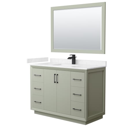 A large image of the Wyndham Collection WCF414148S-VCA-UNSM46 Light Green / Carrara Cultured Marble Top / Matte Black Hardware