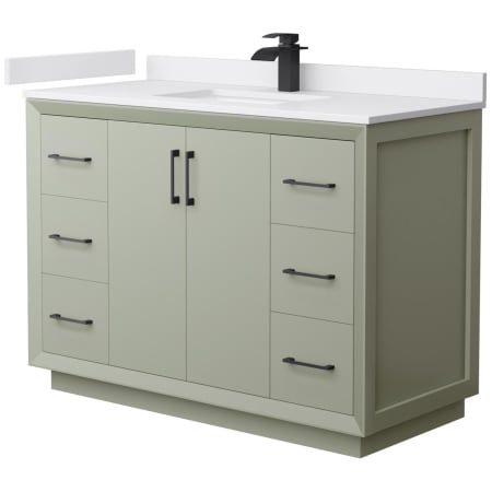 A large image of the Wyndham Collection WCF414148S-VCA-UNSMXX Light Green / White Cultured Marble Top / Matte Black Hardware