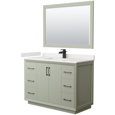 A large image of the Wyndham Collection WCF414148S-QTZ-UNSM46 Light Green / White Quartz Top / Matte Black Hardware