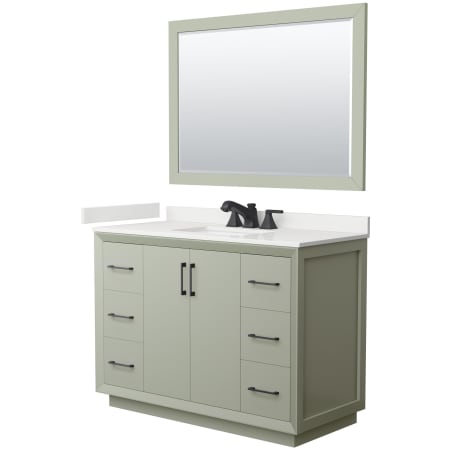 A large image of the Wyndham Collection WCF414148S-QTZ-US3M46 Light Green / White Quartz Top / Matte Black Hardware