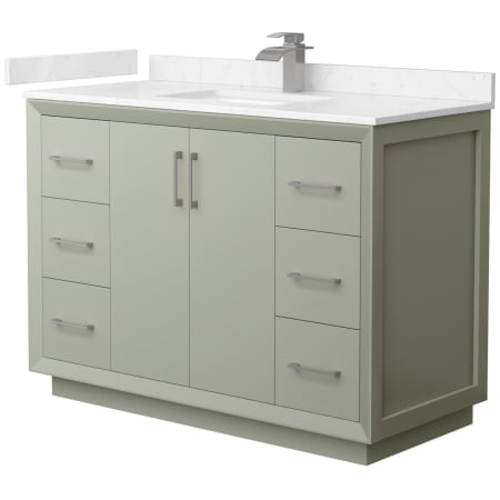 A large image of the Wyndham Collection WCF414148S-VCA-UNSMXX Light Green / Carrara Cultured Marble Top / Brushed Nickel Hardware