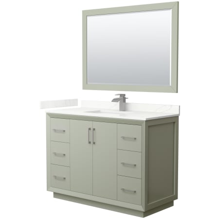 A large image of the Wyndham Collection WCF414148S-QTZ-UNSM46 Light Green / Giotto Quartz Top / Brushed Nickel Hardware
