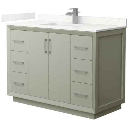 A large image of the Wyndham Collection WCF414148S-QTZ-UNSMXX Light Green / Giotto Quartz Top / Brushed Nickel Hardware