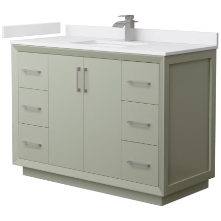 A large image of the Wyndham Collection WCF414148S-VCA-UNSMXX Light Green / White Cultured Marble Top / Brushed Nickel Hardware