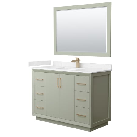 A large image of the Wyndham Collection WCF414148S-VCA-UNSM46 Light Green / Carrara Cultured Marble Top / Satin Bronze Hardware