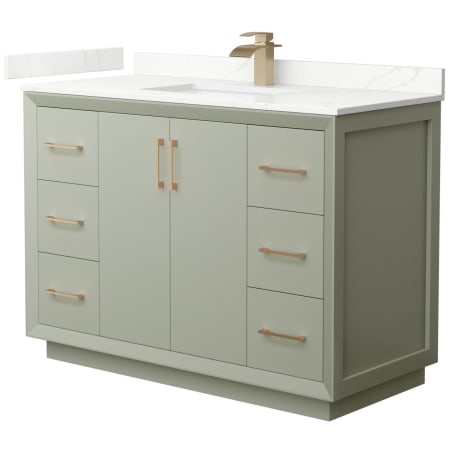 A large image of the Wyndham Collection WCF414148S-QTZ-UNSMXX Light Green / Giotto Quartz Top / Satin Bronze Hardware