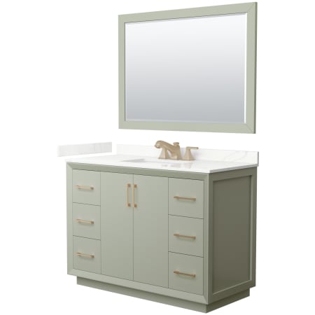 A large image of the Wyndham Collection WCF414148S-QTZ-US3M46 Light Green / Giotto Quartz Top / Satin Bronze Hardware
