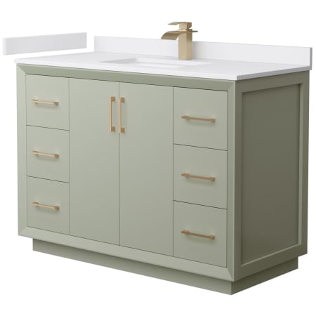 A large image of the Wyndham Collection WCF414148S-VCA-UNSMXX Light Green / White Cultured Marble Top / Satin Bronze Hardware