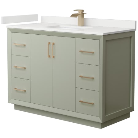 A large image of the Wyndham Collection WCF414148S-QTZ-UNSMXX Light Green / White Quartz Top / Satin Bronze Hardware