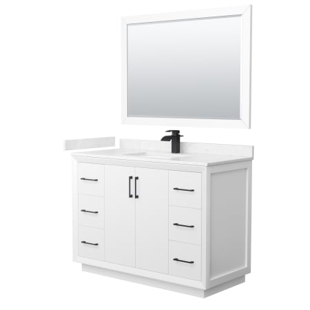 A large image of the Wyndham Collection WCF414148S-VCA-UNSM46 White / Carrara Cultured Marble Top / Matte Black Hardware