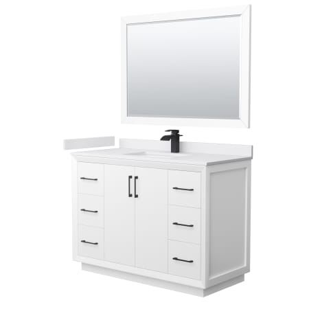 A large image of the Wyndham Collection WCF414148S-VCA-UNSM46 White / White Cultured Marble Top / Matte Black Hardware